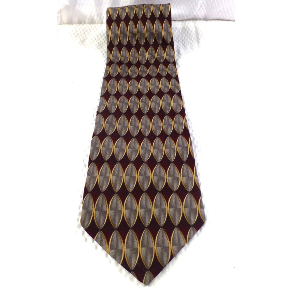 Louis Roth Handmade Silk Tie Egg Shape Pattern Burgundy/Gray